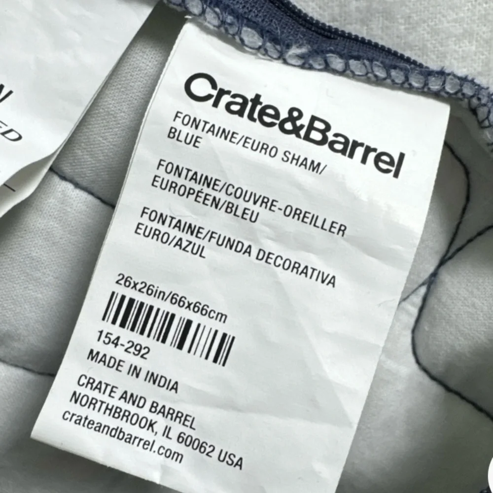 Crate & Barrel New in Package Fontaine Blue Euro Sham